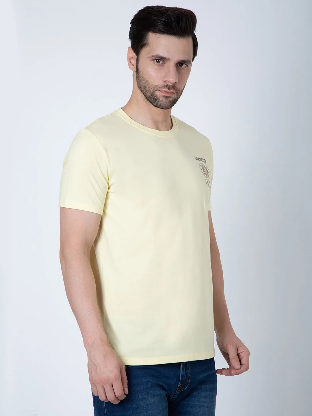 Men Round Neck Light Yellow T-Shirt