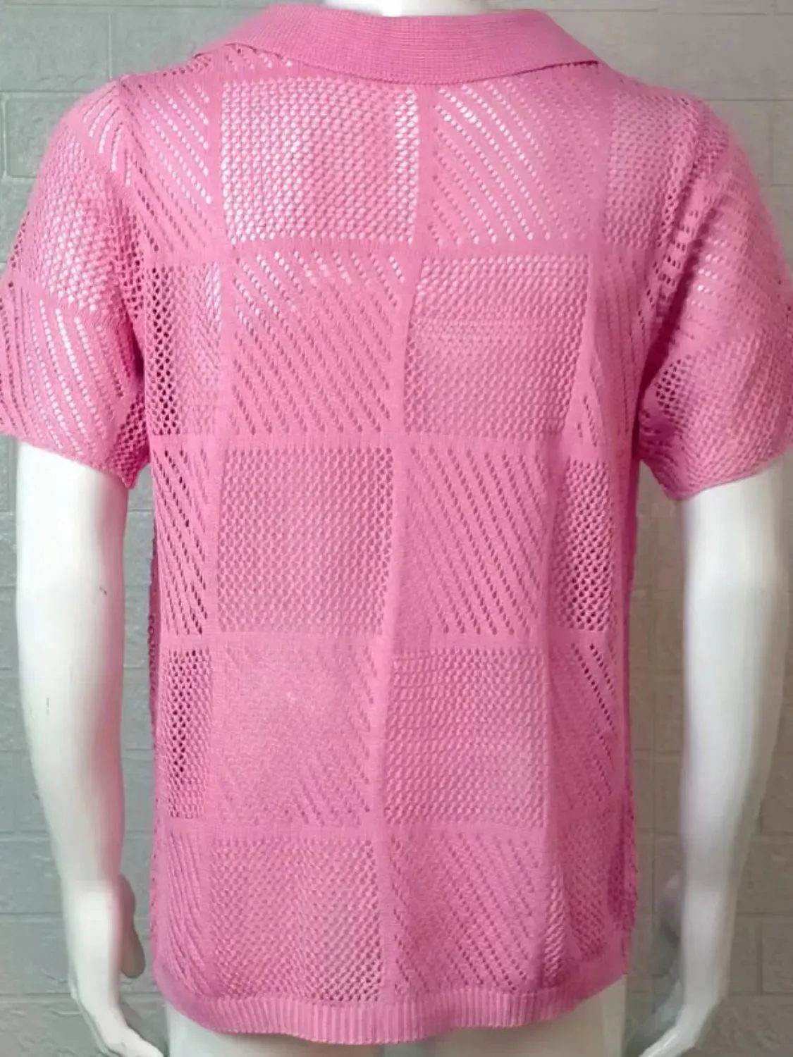 Men's Button Down Checkered Eyelet Shirt
