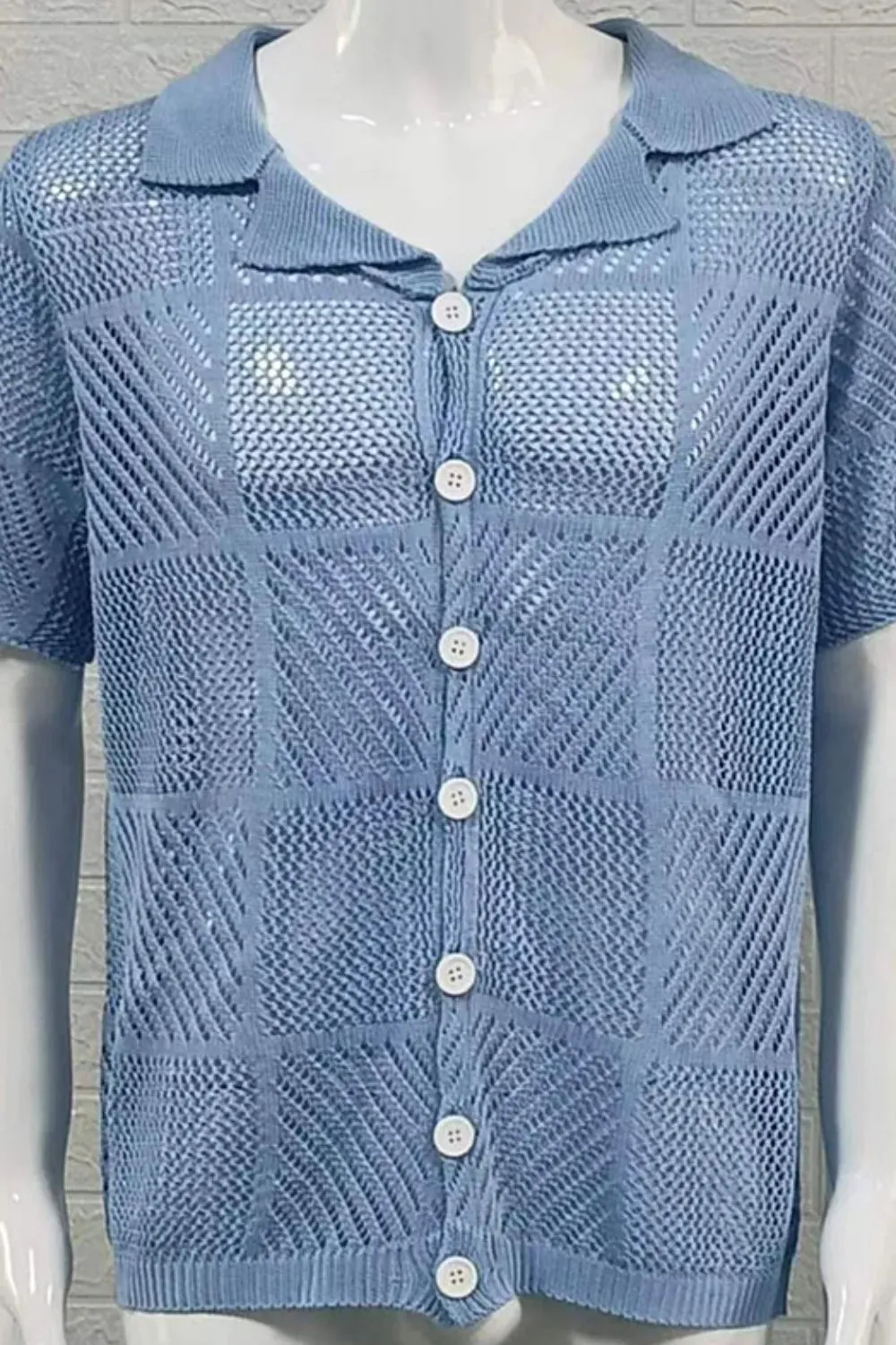 Men's Button Down Checkered Eyelet Shirt
