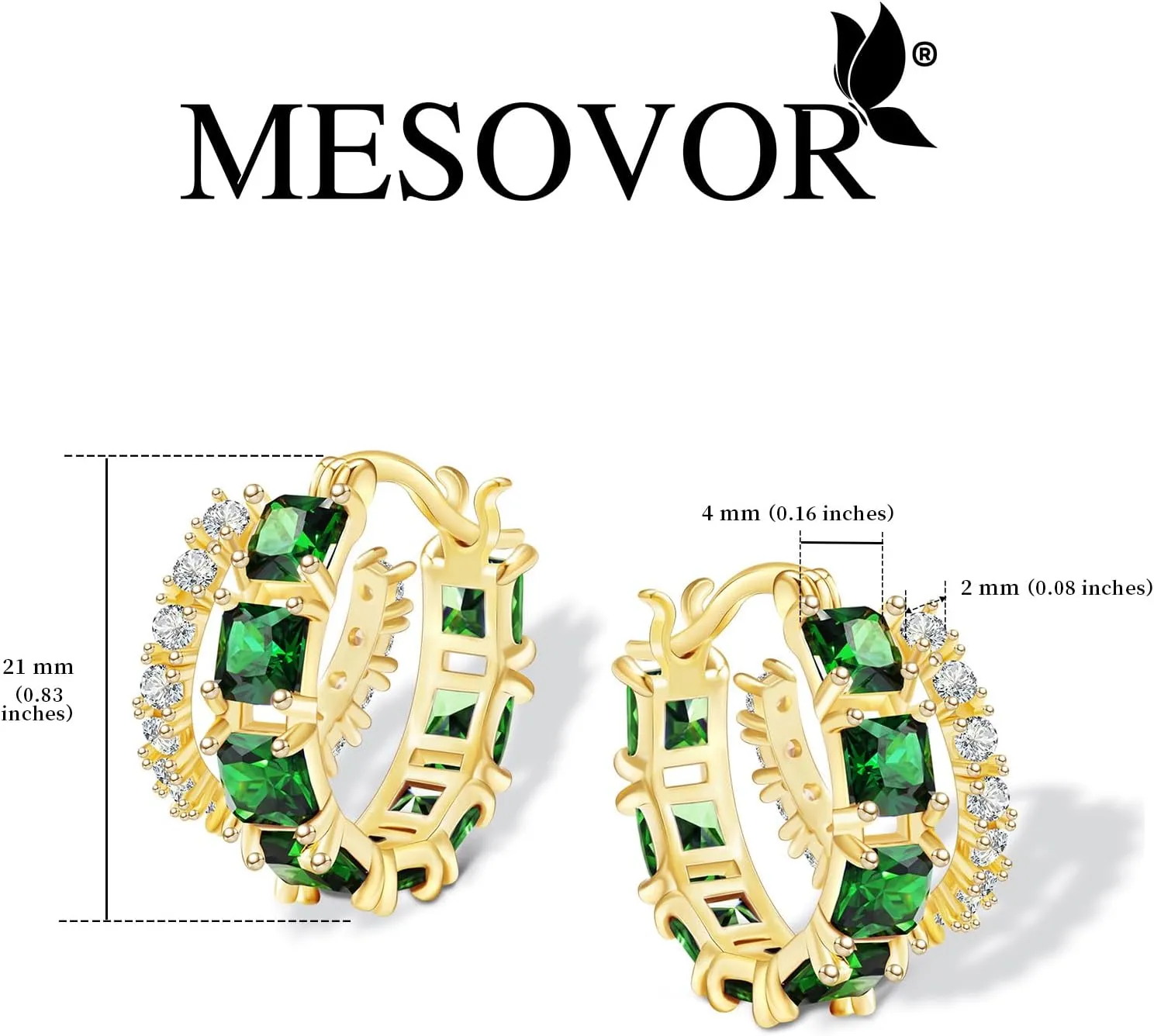 Mesovor Gold Zircon Double Hoop Earrings for Women, 14K Gold Plated Square Colored Cubic Zirconia Hoops Earrings Jewelry Gifts