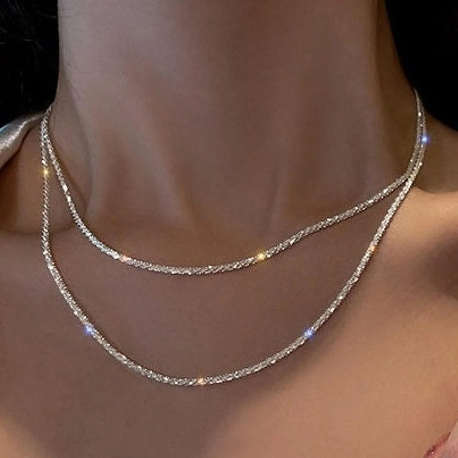 MIDEEO Gold Layered Necklace for Women 14K Gold Plated Layered Chain Necklace Set Shining Twisted Rope Simple Snake Chain 3 Layering Set Women Jewelry Gift