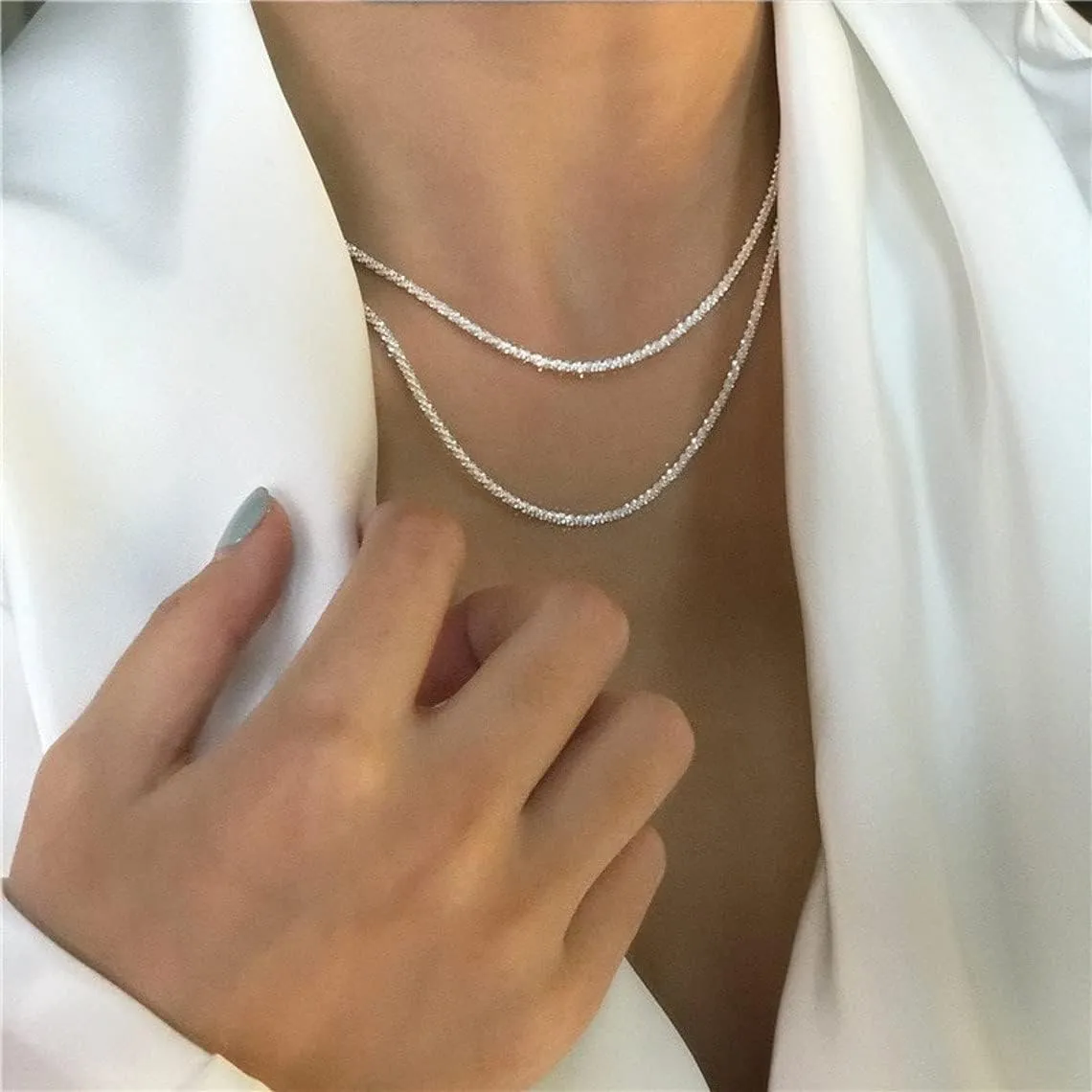 MIDEEO Gold Layered Necklace for Women 14K Gold Plated Layered Chain Necklace Set Shining Twisted Rope Simple Snake Chain 3 Layering Set Women Jewelry Gift
