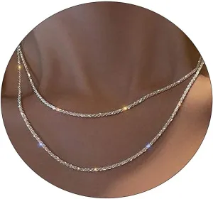 MIDEEO Gold Layered Necklace for Women 14K Gold Plated Layered Chain Necklace Set Shining Twisted Rope Simple Snake Chain 3 Layering Set Women Jewelry Gift