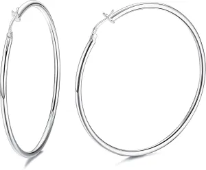 Milacolato 925 Sterling Silver Hoop Earrings for Women 18K White Gold Plated 2.5mm Chunky Huggie Hoop Earrings Hypoallergenic Lightweight Round-Tube Circle Small Big Hoop Earrings 13/15/20/25/30/40/50/60mm