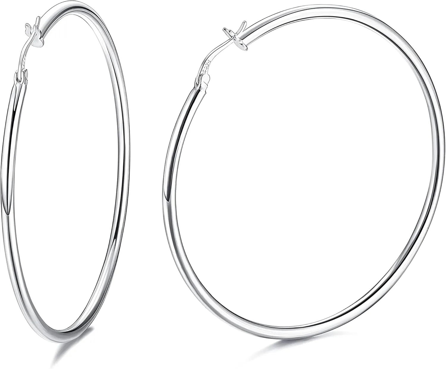 Milacolato 925 Sterling Silver Hoop Earrings for Women 18K White Gold Plated 2.5mm Chunky Huggie Hoop Earrings Hypoallergenic Lightweight Round-Tube Circle Small Big Hoop Earrings 13/15/20/25/30/40/50/60mm