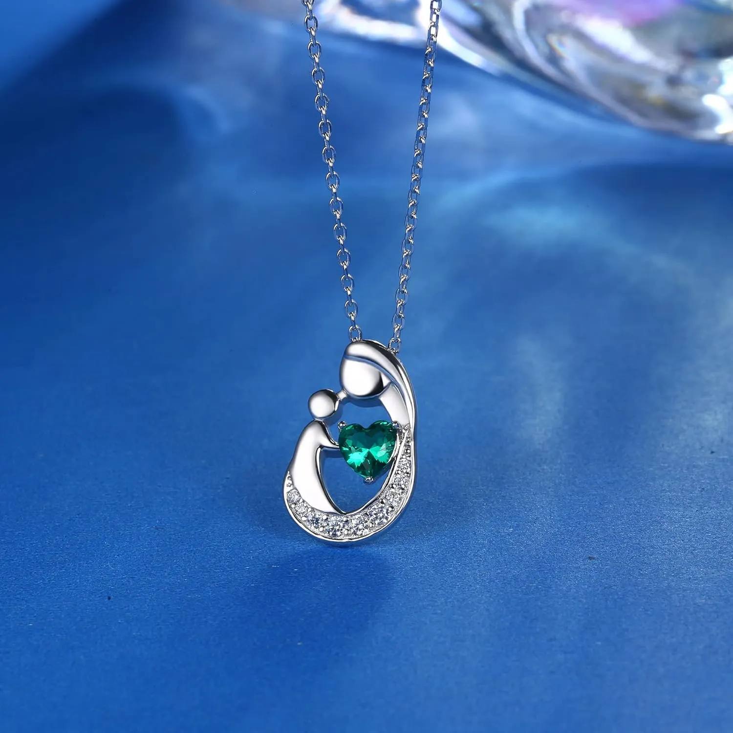 MILACOLATO Mother's Day Gifts S925 Sterling Silver Mother Daughter Necklaces 18K White Gold Filled Mom and Child Heart Birthstone Necklace Mom Pendant Necklaces for Mom New Mum Grandma Women Wife