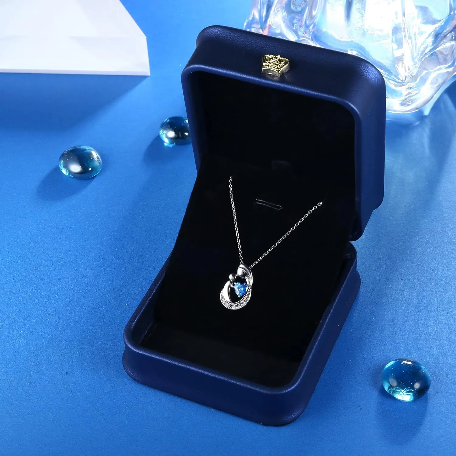 MILACOLATO Mother's Day Gifts S925 Sterling Silver Mother Daughter Necklaces 18K White Gold Filled Mom and Child Heart Birthstone Necklace Mom Pendant Necklaces for Mom New Mum Grandma Women Wife