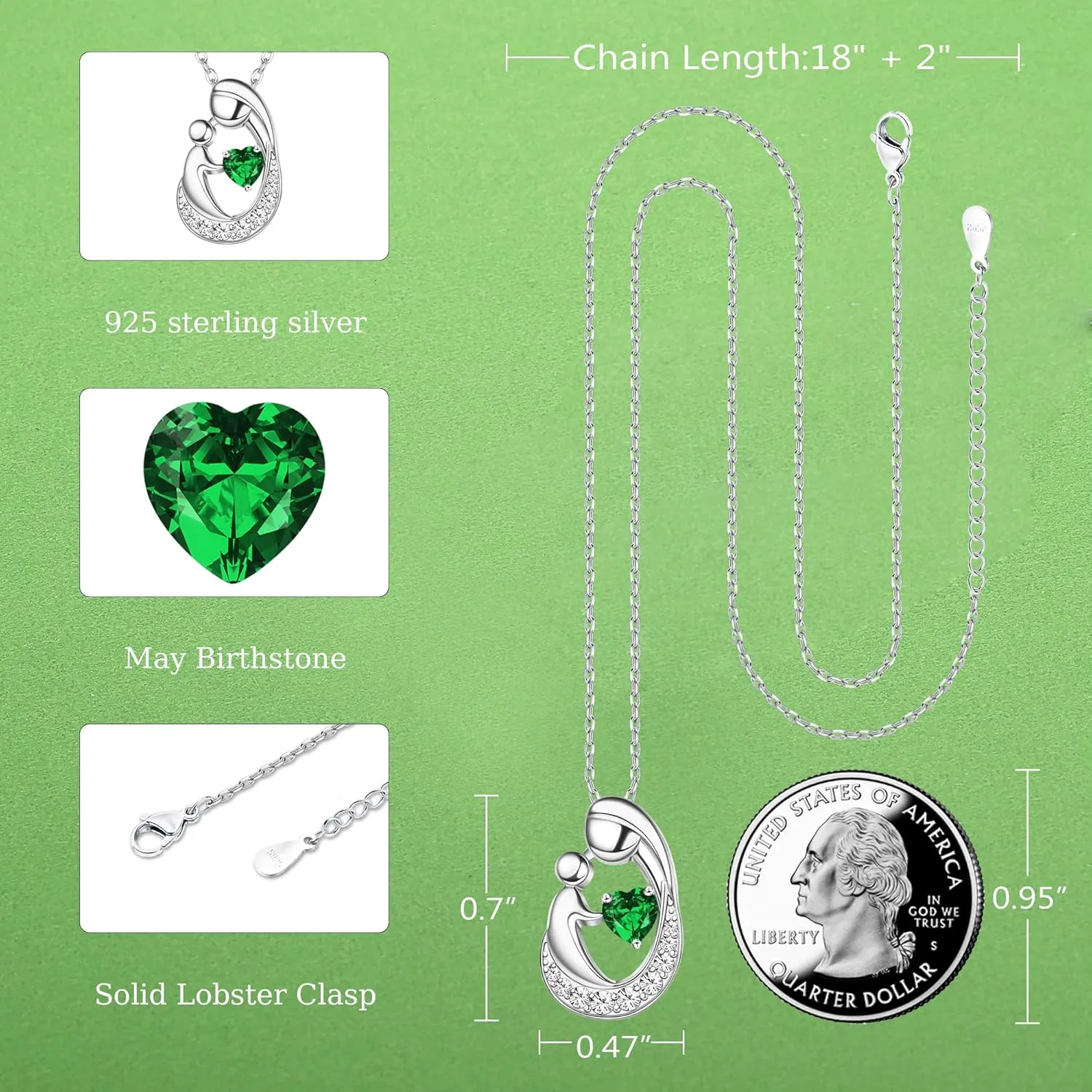 MILACOLATO Mother's Day Gifts S925 Sterling Silver Mother Daughter Necklaces 18K White Gold Filled Mom and Child Heart Birthstone Necklace Mom Pendant Necklaces for Mom New Mum Grandma Women Wife