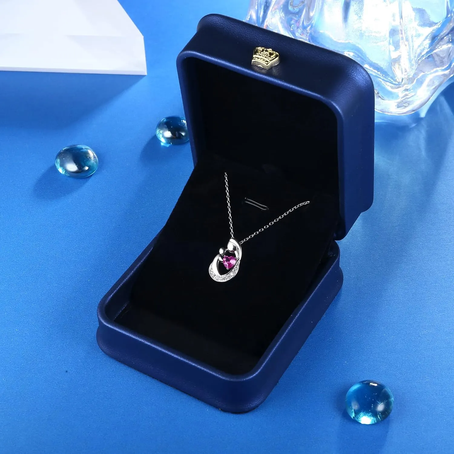 MILACOLATO Mother's Day Gifts S925 Sterling Silver Mother Daughter Necklaces 18K White Gold Filled Mom and Child Heart Birthstone Necklace Mom Pendant Necklaces for Mom New Mum Grandma Women Wife