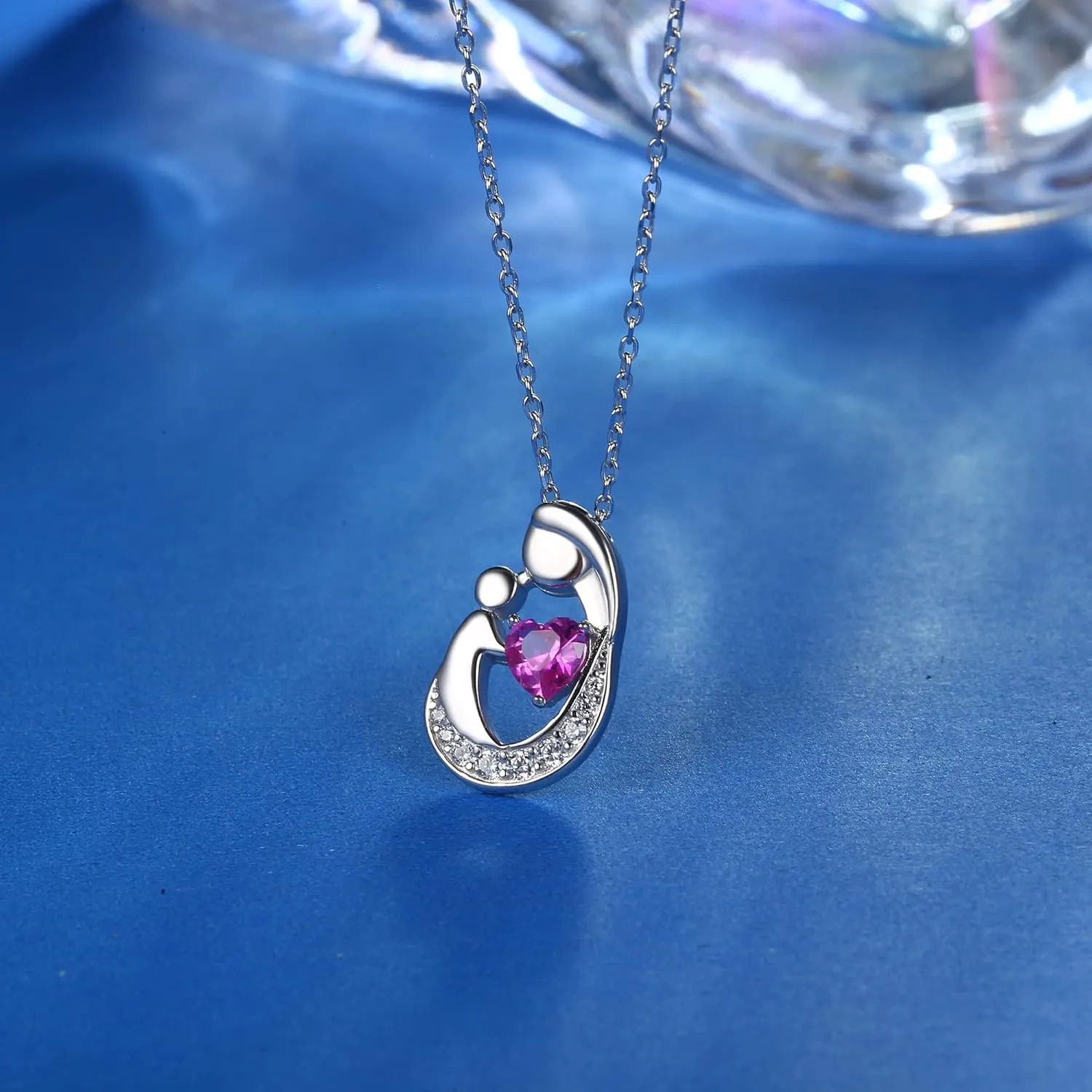 MILACOLATO Mother's Day Gifts S925 Sterling Silver Mother Daughter Necklaces 18K White Gold Filled Mom and Child Heart Birthstone Necklace Mom Pendant Necklaces for Mom New Mum Grandma Women Wife