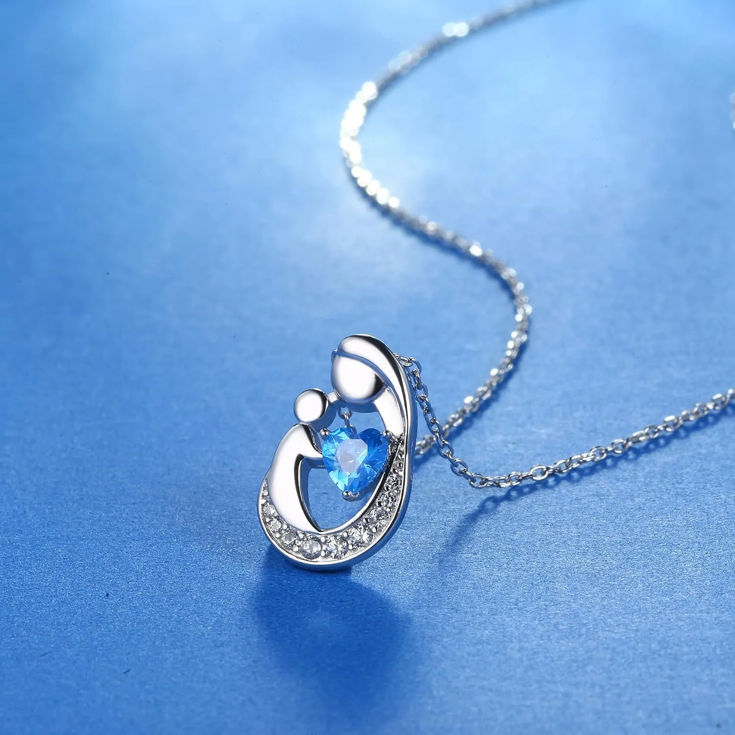 MILACOLATO Mother's Day Gifts S925 Sterling Silver Mother Daughter Necklaces 18K White Gold Filled Mom and Child Heart Birthstone Necklace Mom Pendant Necklaces for Mom New Mum Grandma Women Wife