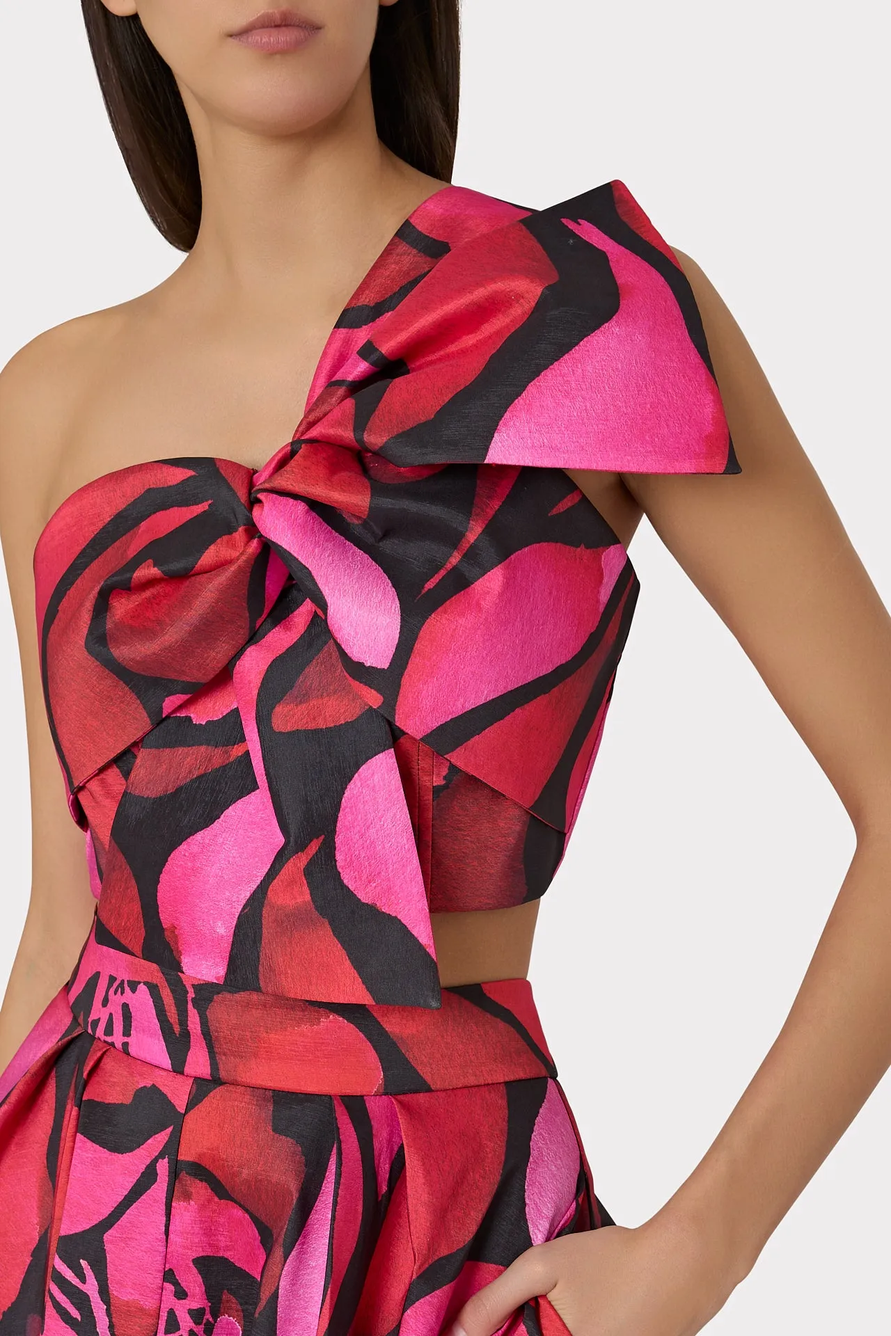 Milly Laney Bow Printed Crop Top in Dream Rose Pink