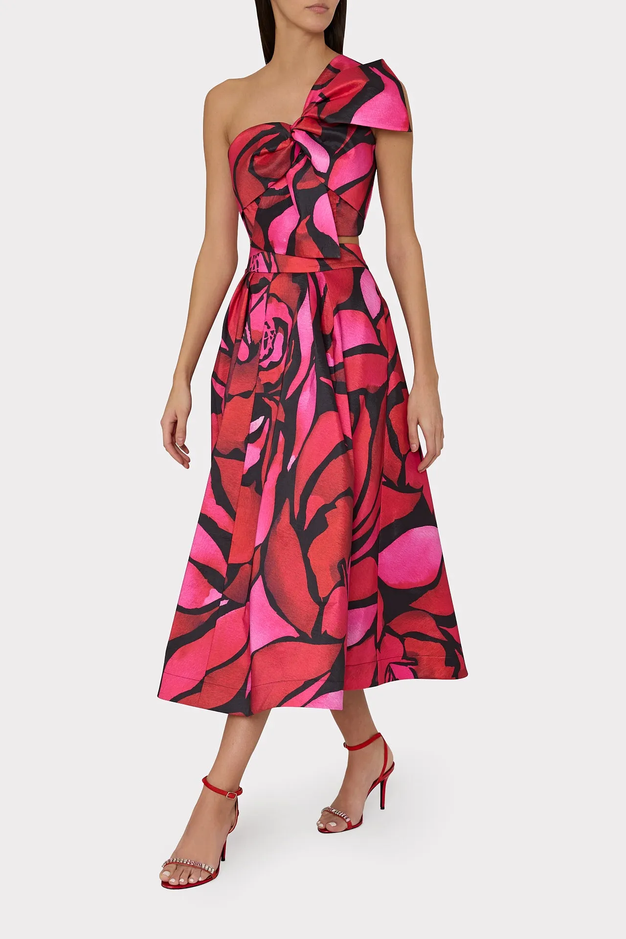 Milly Laney Bow Printed Crop Top in Dream Rose Pink