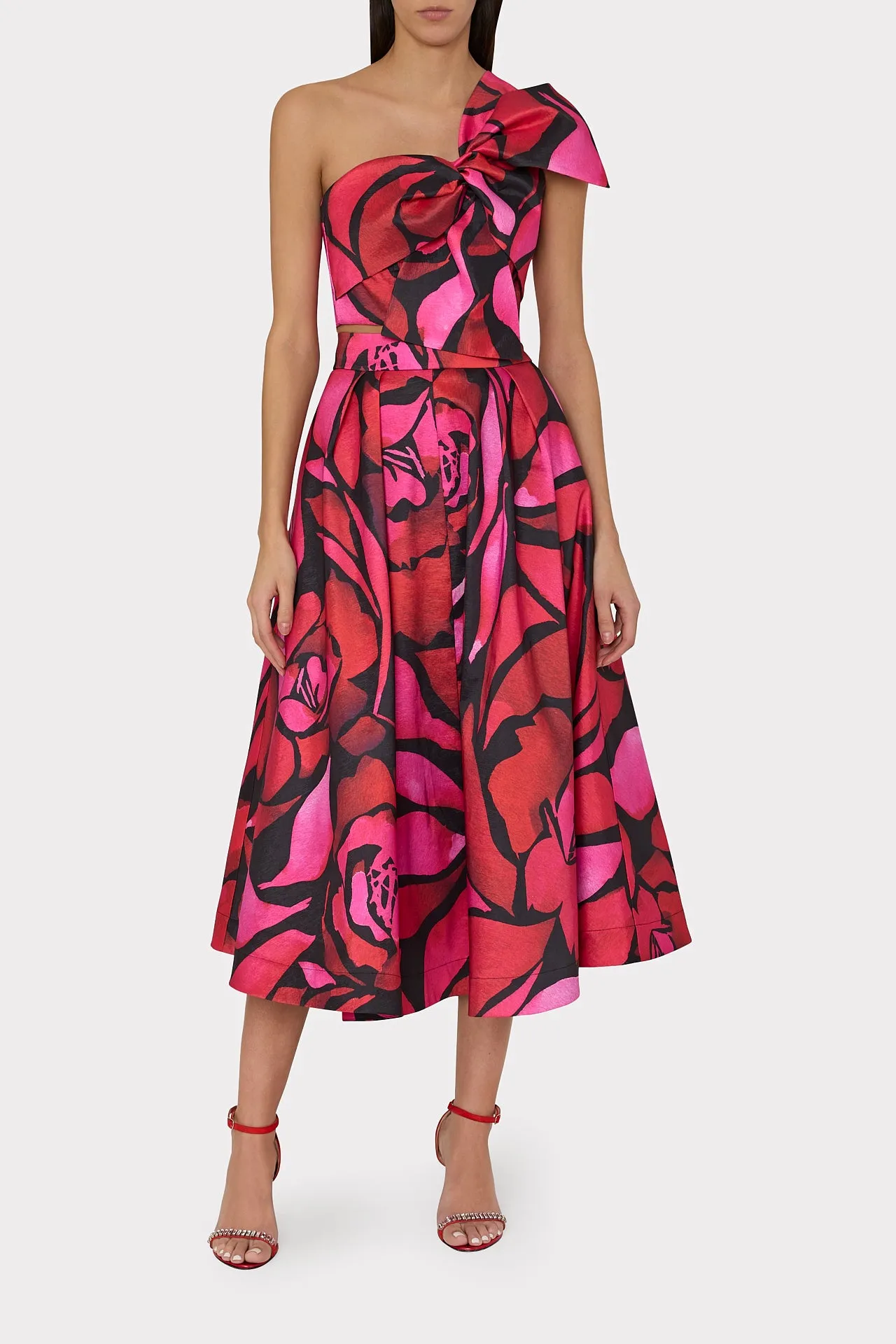 Milly Laney Bow Printed Crop Top in Dream Rose Pink