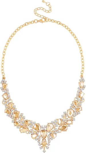 MINACHI Medieval Vintage Bridal Rhinestone Crystal Necklace, Champagne Tone, Bonus Earrings, Wedding Prom Holidays Jewelry for Women