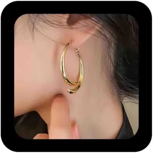 Minimalist Cross Curved Dangle Earrings Long Curved Bar Drop Earrings Gold Curved Ear Jacket Earrings Curved Ear Cuffs Earrings Polished Curved Earrings Jewelry for Women
