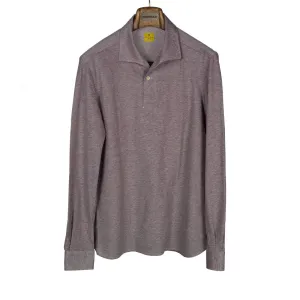 Mixed maroon cotton pique long sleeve polo shirt, one-piece "Miami" collar