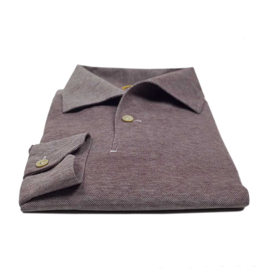 Mixed maroon cotton pique long sleeve polo shirt, one-piece "Miami" collar