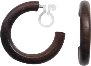 MiyabiGrace Elegant Thick White Wood Invisible Clip On Hoop Earrings for Women Brown Comfortable Large Hoop Non Pierced Earrings