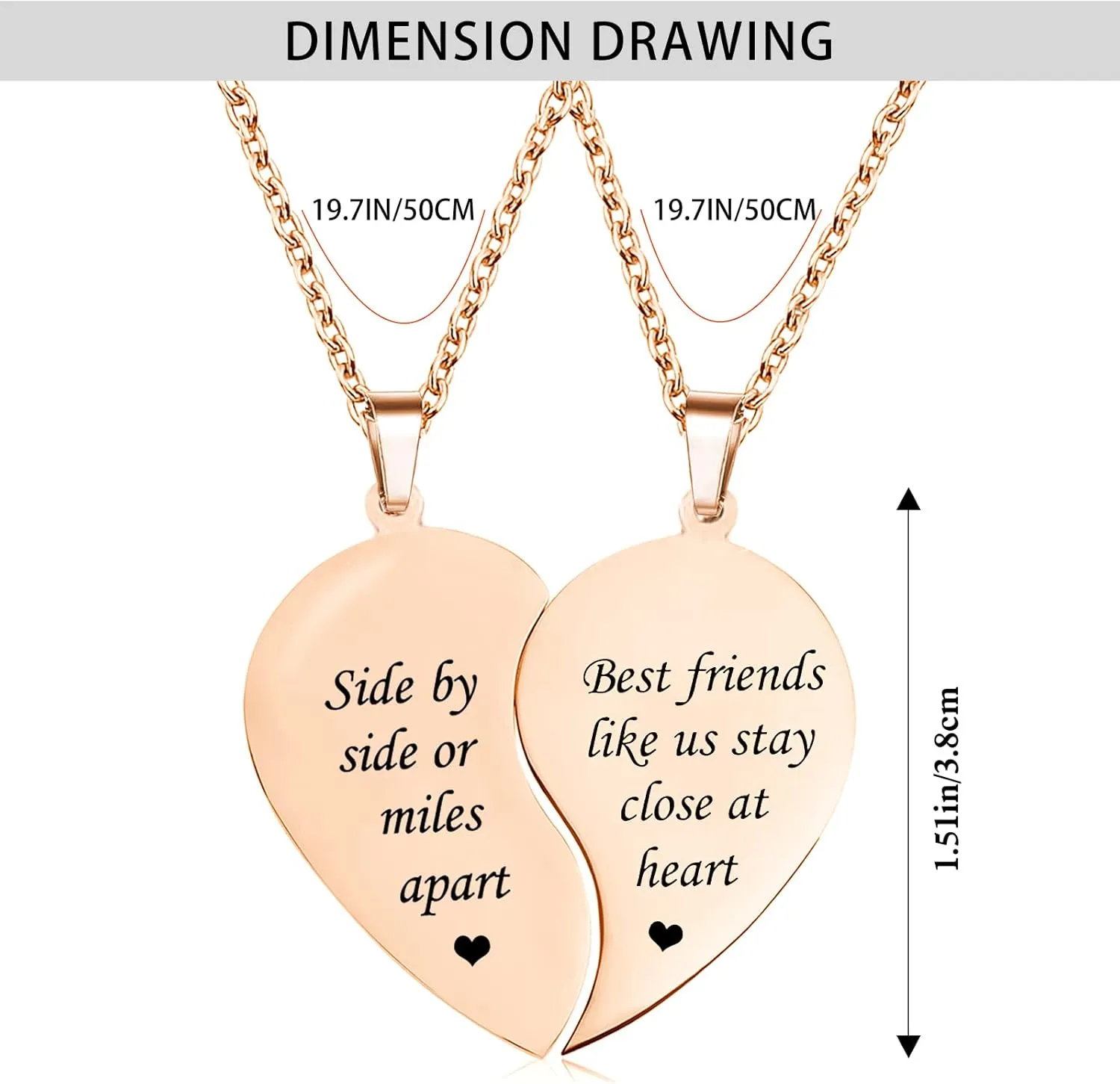 MJartoria BFF Necklace for 2-Valentines Heart Matching Necklace Best Friends Pendant Friendship Necklace Set of 2 Birthday Gifts