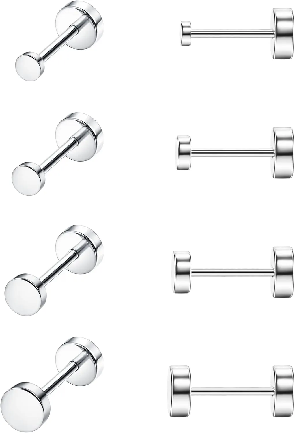 MJust Titanium Earrings Set for Sensitive Ears 20 Gauge Pure Titanium Cartilage Earring Ball Cubic Zirconia G23 Hypoallergenic Flat Back Earrings Studs