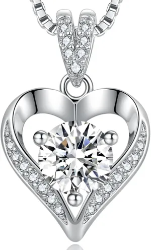 Moissanite Heart Necklaces for Women Wife, S925 'I LOVE YOU' 1-3 Carat Diamond-like Jewelry, Anniversary Birthday Gifts for Women, Birthday Gift Ideas for Wife, Women's Necklaces for Her Girlfriend