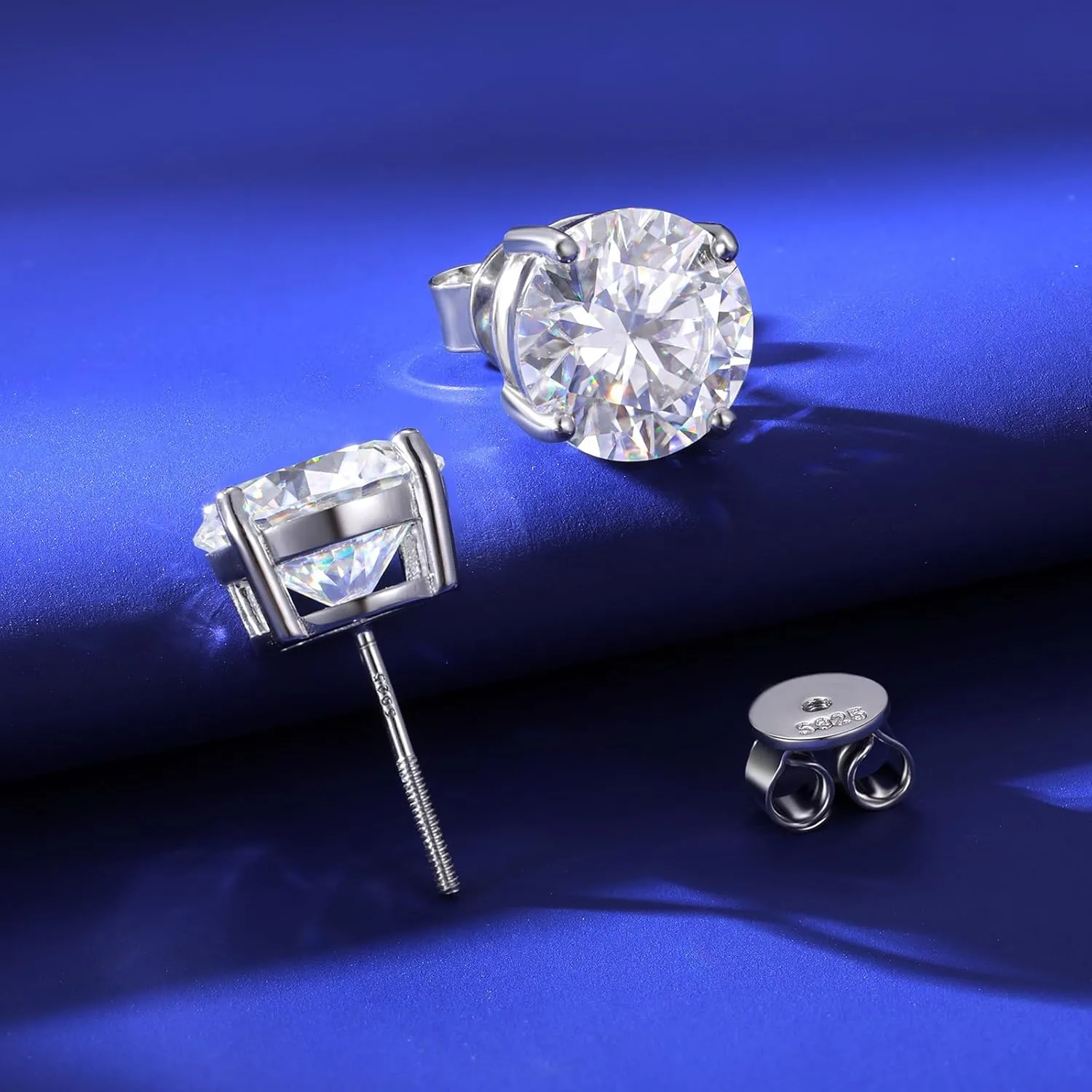Moissanite Stud Earrings Screw Back 3-10mm 0.2ct-8.0ct 18K White Yellow Rose Gold Plated S925 Sterling Silver Round Cut D Color VVS1 Lab Created Moissanite Earrings for Women Men