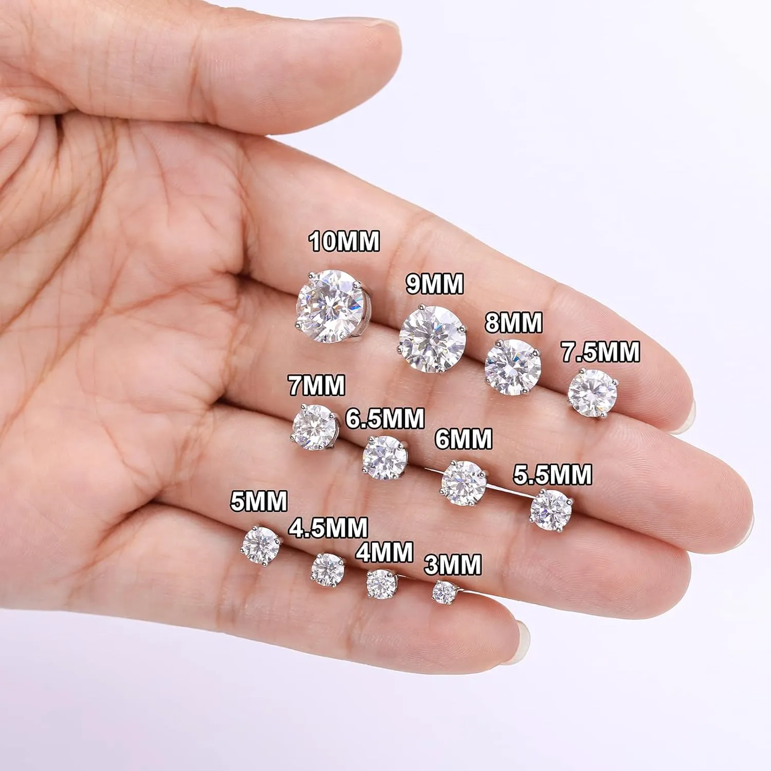 Moissanite Stud Earrings Screw Back 3-10mm 0.2ct-8.0ct 18K White Yellow Rose Gold Plated S925 Sterling Silver Round Cut D Color VVS1 Lab Created Moissanite Earrings for Women Men