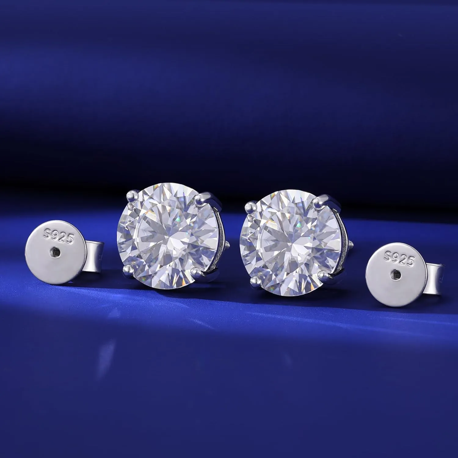 Moissanite Stud Earrings Screw Back 3-10mm 0.2ct-8.0ct 18K White Yellow Rose Gold Plated S925 Sterling Silver Round Cut D Color VVS1 Lab Created Moissanite Earrings for Women Men