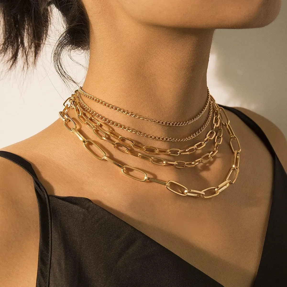 MOKAVIKY 25 Punk Chunky Necklaces for women Silver Chain Goth Layered Necklace