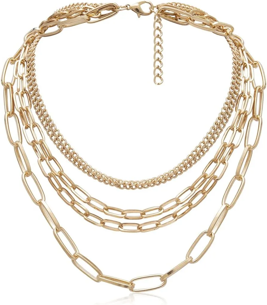 MOKAVIKY 25 Punk Chunky Necklaces for women Silver Chain Goth Layered Necklace
