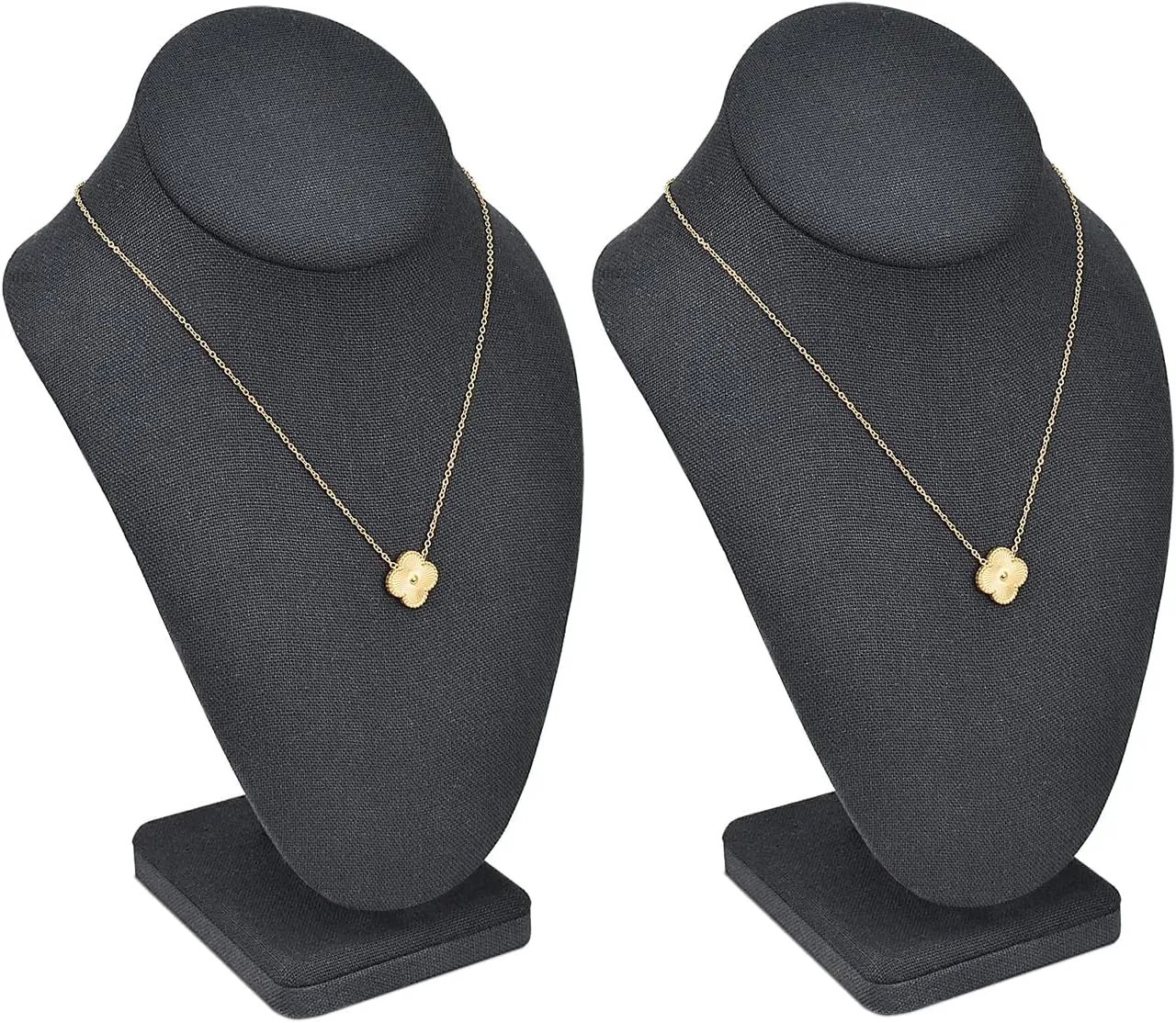 MOOCA 2 Pcs Linen Covered Wood Jewelry Display Necklace Chain Jewelry Bust Display Holder Stand, Necklaces Bust Mannequin, 6 3/8 W x 4 1/4 D x 10 H in, Black Linen