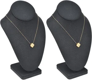 MOOCA 2 Pcs Linen Covered Wood Jewelry Display Necklace Chain Jewelry Bust Display Holder Stand, Necklaces Bust Mannequin, 6 3/8 W x 4 1/4 D x 10 H in, Black Linen