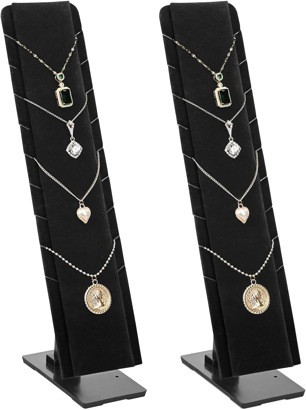 MOOCA 2 Pcs Set Multiple Pendant Necklace Jewelry, Chain Display, Necklaces Holder Display Stand with Adjustable Stand for 9 necklaces, Black Velvet, 2.75 W x3.5 D x 12 H in