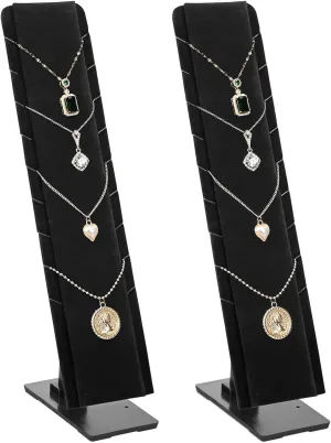 MOOCA 2 Pcs Set Multiple Pendant Necklace Jewelry, Chain Display, Necklaces Holder Display Stand with Adjustable Stand for 9 necklaces, Black Velvet, 2.75 W x3.5 D x 12 H in