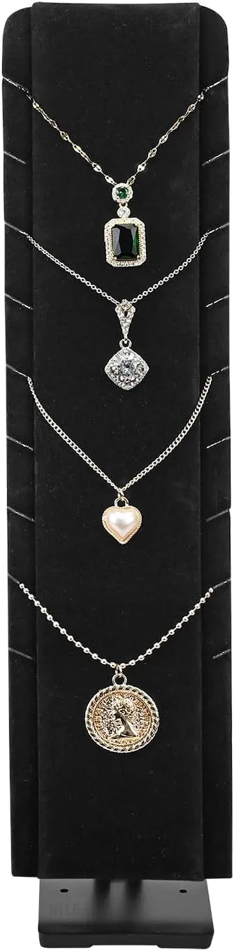MOOCA 2 Pcs Set Multiple Pendant Necklace Jewelry, Chain Display, Necklaces Holder Display Stand with Adjustable Stand for 9 necklaces, Black Velvet, 2.75 W x3.5 D x 12 H in