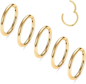 MOQIKAKA16G 18G 20G Surgical Steel Nose Septum Rings Hoops - Stainless Steel Hinged Clicker Segment Nose Rings Hoop Helix Cartilage Daith Tragus Sleeper Earrings, Ear Plugs Tunnels Gauges