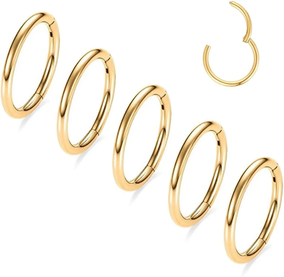 MOQIKAKA16G 18G 20G Surgical Steel Nose Septum Rings Hoops - Stainless Steel Hinged Clicker Segment Nose Rings Hoop Helix Cartilage Daith Tragus Sleeper Earrings, Ear Plugs Tunnels Gauges
