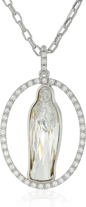 MORGAN & PAIGE Bronze Rhodium or 18K Yellow Gold Plated Blessed Virgin Mary Cubic Zirconia Necklaces for Women - Exquisite Virgin Mary Design Sparkling Pave Halo Accent Womens Necklaces, 18 inches