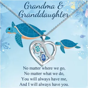 Mother Daughter Necklace/Grandma Granddaughter Necklace, Mothers Day Gifts for Mom Daughters Grandmas Granddaughters Turtle Pendant Necklaces Birthday Jewelry Gifts for Women