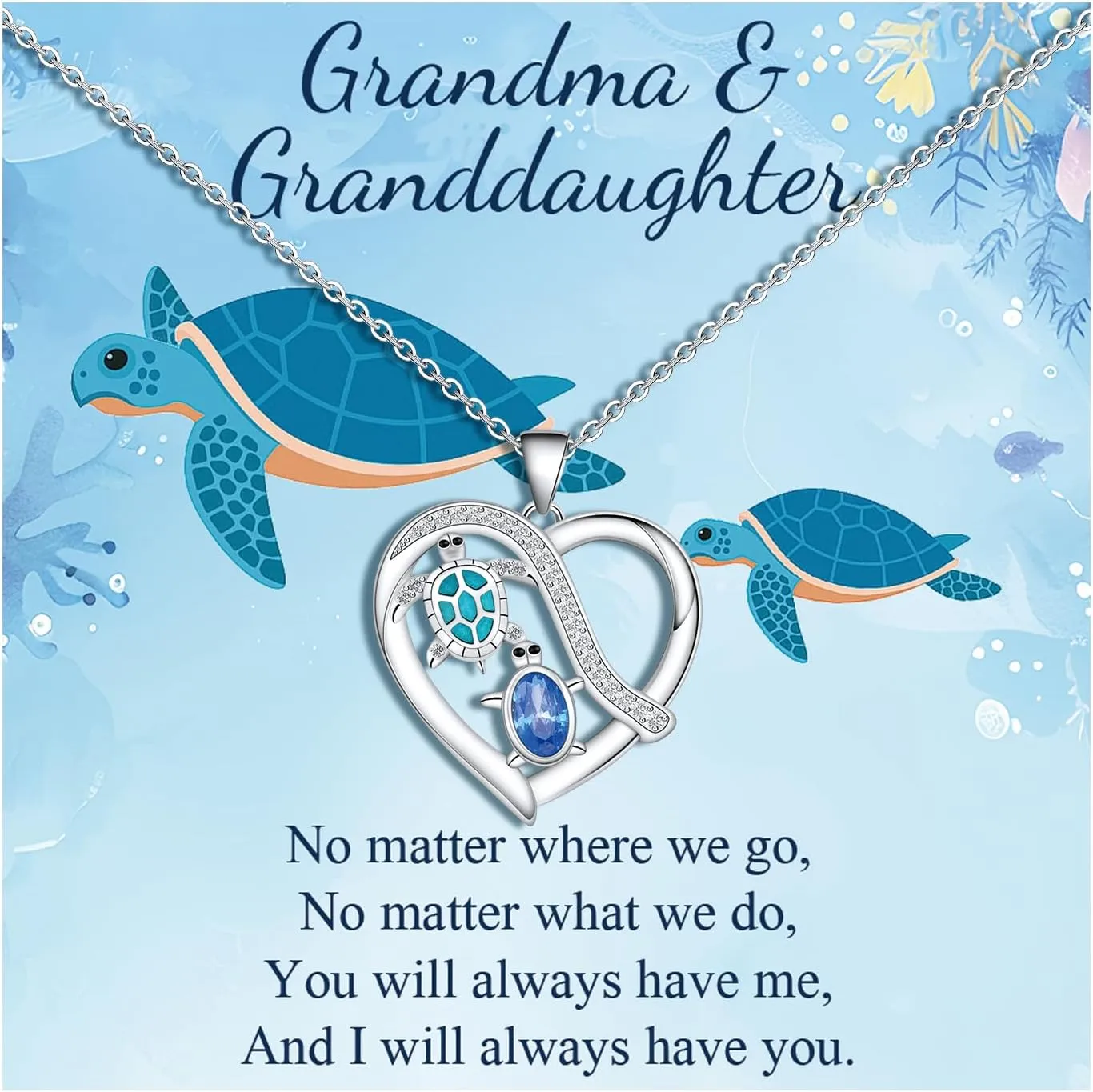 Mother Daughter Necklace/Grandma Granddaughter Necklace, Mothers Day Gifts for Mom Daughters Grandmas Granddaughters Turtle Pendant Necklaces Birthday Jewelry Gifts for Women