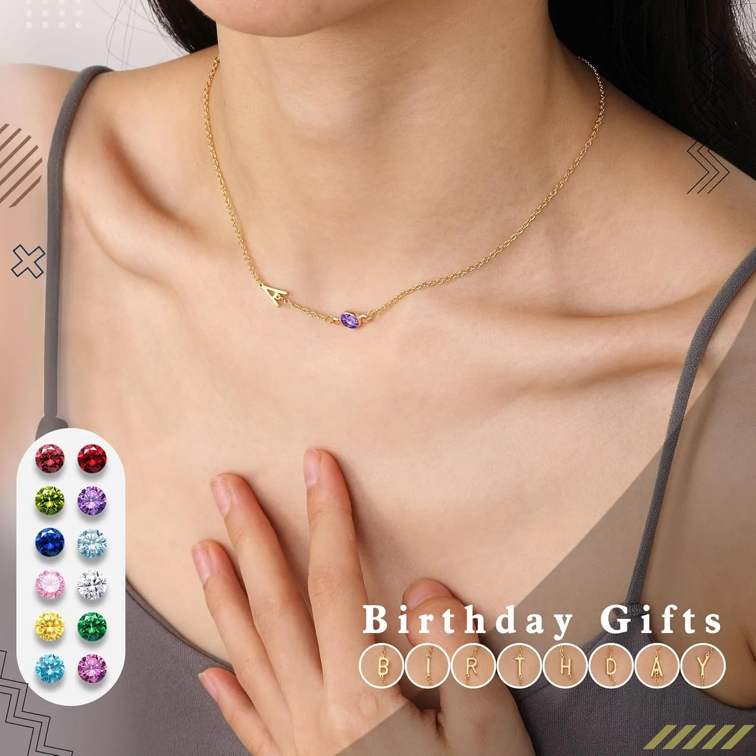 Mothers Day Gifts for Daughter Mom, Birthstone Necklace for Women Birthday Gifts for Teen Girls 14K Plated Gold Necklaces Initial A-Z Necklace Graduation Gift for Her Girlfriend Christmas Jewelry