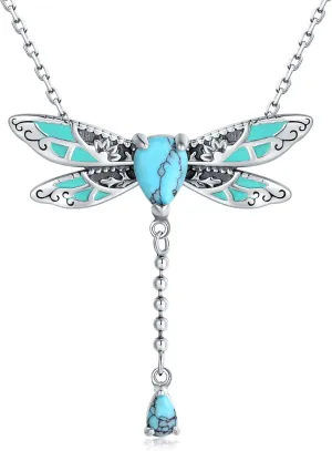 Mother's Day Jewelry Gift for Daughter - S925 Sterling Silver Turquoise Dragonfly Sunflower Necklaces for Women Vintage Boho Pendant Necklace Victorian Christmas Birthday Gifts