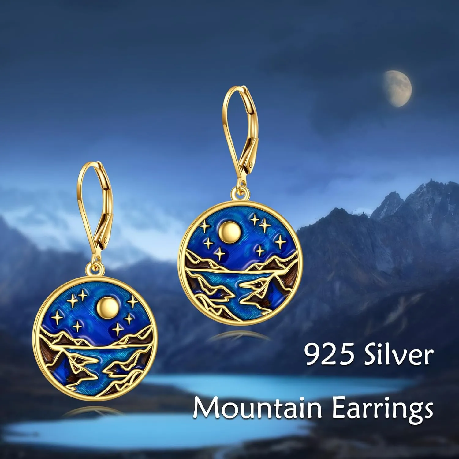 Mountain Earrings Gifts Sterling Silver Abalone Sun Mountain and Tree Dangle Earrings Nature Jewelry Gift for Skiers, Hikers, Campers, Climbers,Nature Lovers