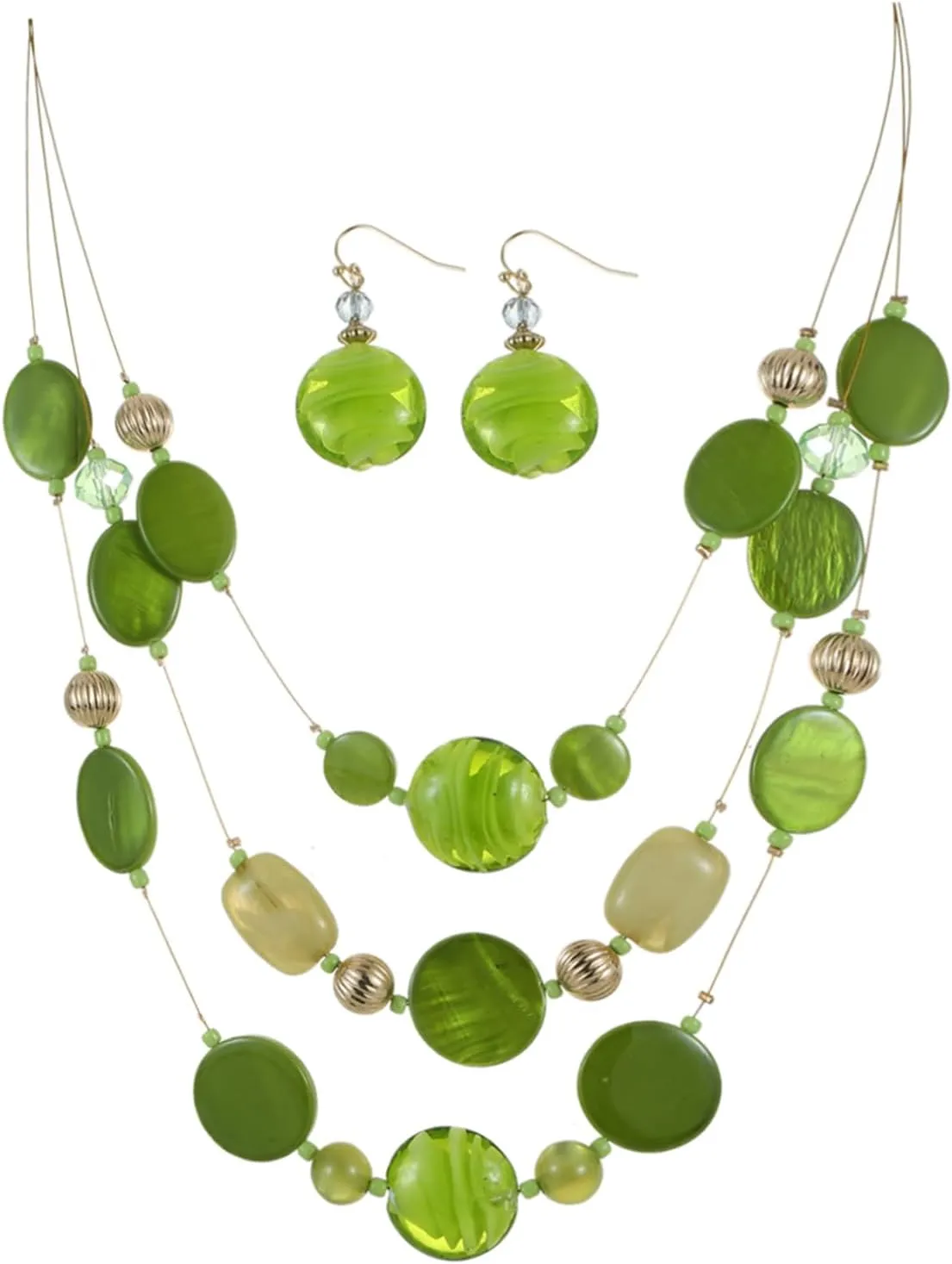 Multi Layered Beaded Necklaces for Women Murano Glass Statement Necklace and Earrings Set Shell Costume Jewelry Handmade Boho Necklaces and Dainty Glass Flower Earrings for Women Jewelry Gift