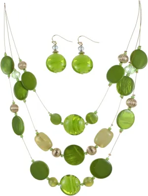 Multi Layered Beaded Necklaces for Women Murano Glass Statement Necklace and Earrings Set Shell Costume Jewelry Handmade Boho Necklaces and Dainty Glass Flower Earrings for Women Jewelry Gift