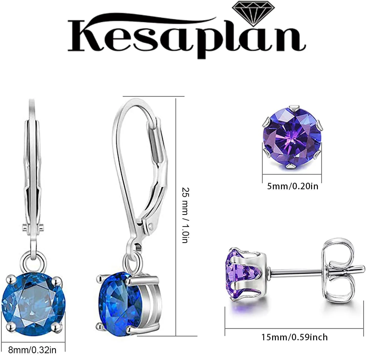 Multicolor Crystal Dangle Earrings and Studs for Women 925 Silver Hypoallergenic Dangle Earrings Leverback Earring