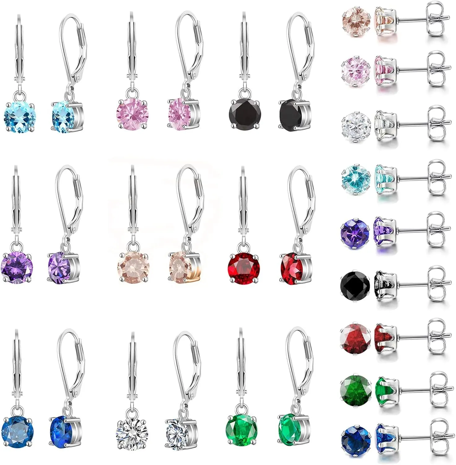 Multicolor Crystal Dangle Earrings and Studs for Women 925 Silver Hypoallergenic Dangle Earrings Leverback Earring