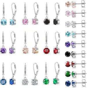 Multicolor Crystal Dangle Earrings and Studs for Women 925 Silver Hypoallergenic Dangle Earrings Leverback Earring