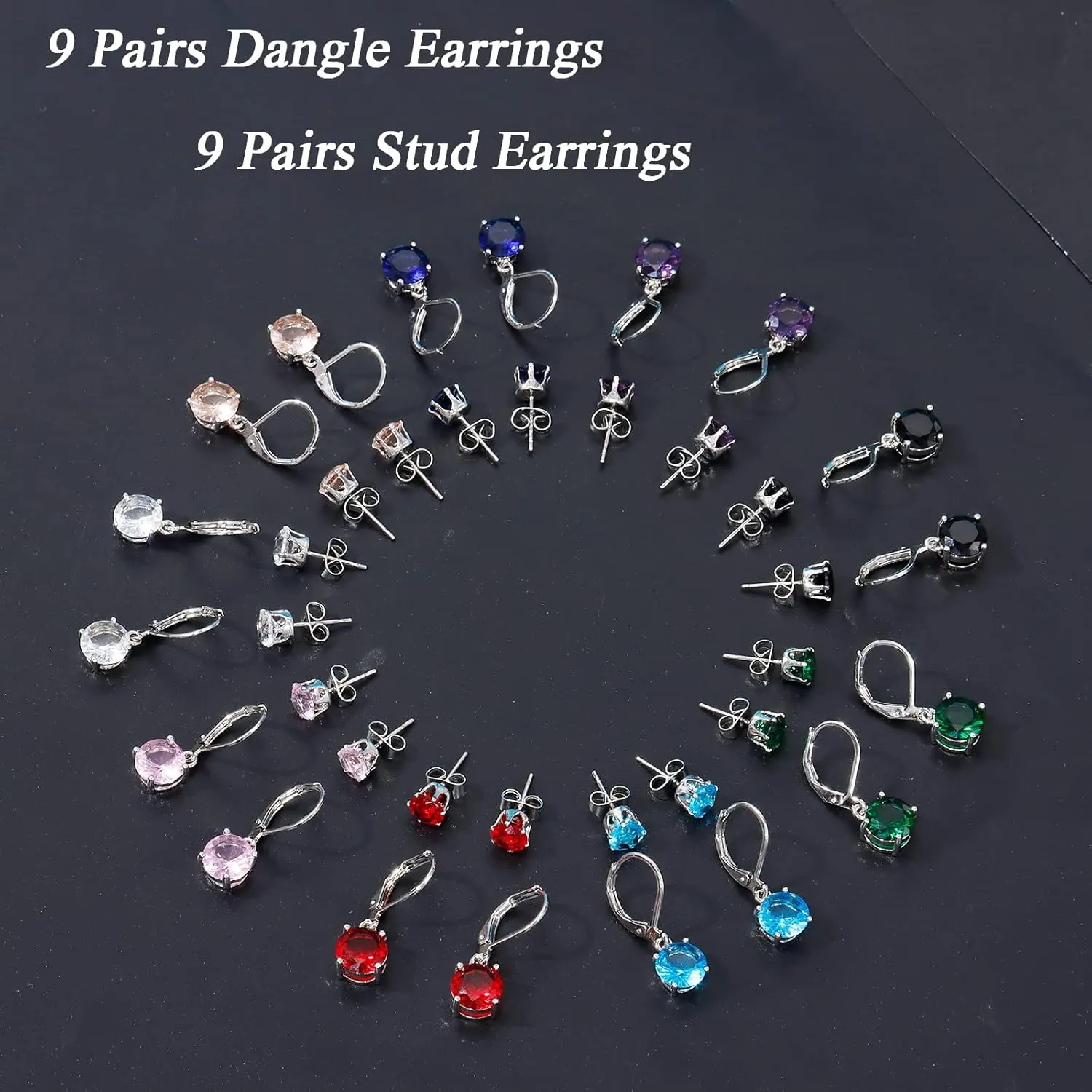 Multicolor Crystal Dangle Earrings and Studs for Women 925 Silver Hypoallergenic Dangle Earrings Leverback Earring